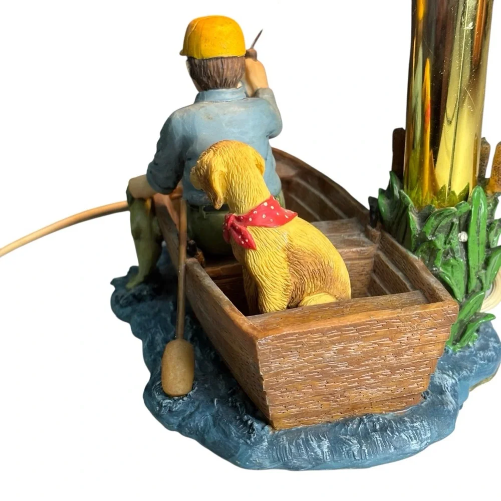 Vintage JSNY Decorative Fisherman Table Accent Lamp Night Light Row Boat Dog